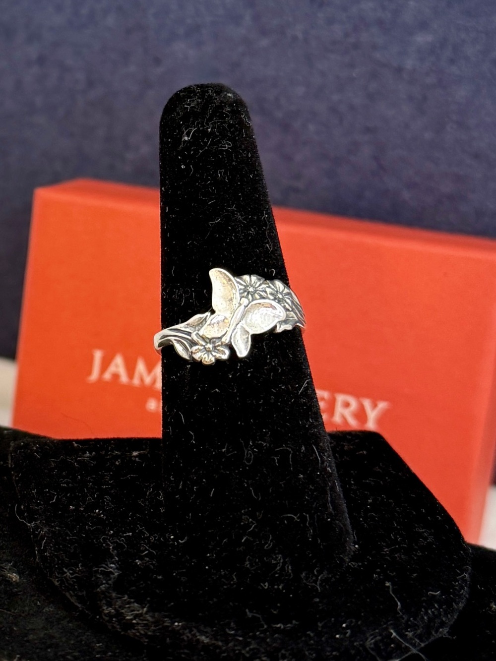 JAMES AVERY Sterling Silver Butterfly Daisy Flowers Ring SZ 7.25; Rare; RETIRED
